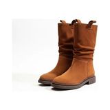 Ne&Ve Shoes Süet Hakiki Deri Körüklü Rahat Kadın Günlük Çizme - Taba