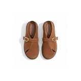 NE&VE SHOES Taba Süet Hakiki Deri Tokalı Kadın Günlük Rahat Sabo Terlik