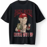 Never Give Up John Cena Baskılı Oversize Unisex Tişört T-Shirt - Siyah - M