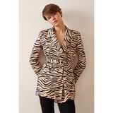 Never More Düğmeli Kuşaklı Blazer Ceket Leopar - S