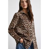 Never More Leopar Desenli Poplin Gömlek Bej - XS