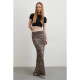 Never More Leopar Desenli Verev Etek Bej - XS