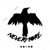 Never More Yazısı ve Karga Etiket Sticker 20cm