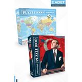 Neverland 1000 Parça Puzzle Atatürk ve Dünya Haritası 2'li Set Eğlenceli Zihin Geliştirici
