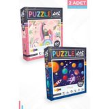 Neverland 2 100 Parça Eğitici Unıcorn ve Gezegenler Puzzle 3 - 12 Yaş Aralığı İçin