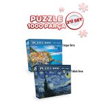 Neverland 2 Adet 1000 Parça Puzzle - Cinque Terre ve Yıldızlı Gece (Starry Night)