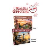 Neverland 2 ADET 1000 PARÇA PUZZLE- COLMAR VE DENİZ FENERİ GÜNBATIMI