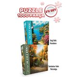 Neverland 2 ADET 1000 PARÇA PUZZLE - DAĞ GÖLÜ KASABASI VE SONBAHAR KAFE YOLCULUĞU