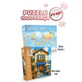 Neverland 2 ADET 1000 PARÇA PUZZLE- DÜNYA HARİTASI-I VE MAVİ KAPILI KAFE