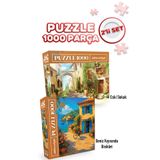 Neverland 2 ADET 1000 PARÇA PUZZLE- ESKİ SOKAK VE DENİZ KIYISINDA BİSİKLET