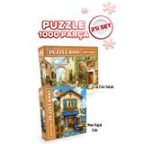 Neverland 2 ADET 1000 PARÇA PUZZLE- ESKİ SOKAK VE MAVİ KAPILI KAFE