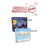 Neverland 2 Adet 1000 Parça Puzzle - Gezegenler Ve Dünya Haritası-I