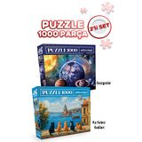 Neverland 2 ADET 1000 PARÇA PUZZLE- GEZEGENLER VE KIZ KULESİ KEDİLERİ