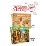 Neverland 2 ADET 1000 PARÇA PUZZLE- GÜNEŞLİ KAFE SOKAĞI VE DÜNYA HARİTASI-II