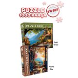 Neverland 2 ADET 1000 PARÇA PUZZLE - GÜNEŞLİ TERAS VE HUZURLU MANZARA