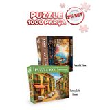 Neverland 2 ADET 1000 PARÇA PUZZLE -HUZURLU MANZARA VE GÜNEŞLİ KAFE SOKAĞI