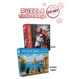 Neverland 2 ADET 1000 PARÇA PUZZLE - KIZ KULESİ KEDİLERİ VE ASİL AT