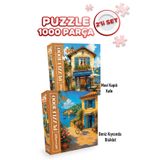 Neverland 2 ADET 1000 PARÇA PUZZLE -MAVİ KAPILI KAFE VE DENİZ KIYISINDA BİSİKLET