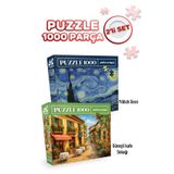Neverland 2 ADET 1000 PARÇA PUZZLE- YILDIZLI GECE VE GÜNEŞLİ KAFE SOKAĞI