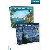 Neverland 2 Adet 1000 Parça Puzzle - Yıldızlı Gece ve Sahil Evi