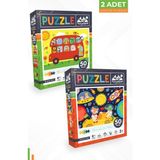 Neverland 2 Adet 50 Parça Puzzle - Hayvanlarla Otobüs Ve Ay Hayvanları