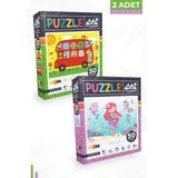 Neverland 2 Adet 50 Parça Puzzle - Hayvanlarla Otobüs Ve Deniz Kızı