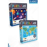 Neverland 2 Adet Puzzle 100 Parça Gezegenler Ve 100 Parça Hayvan Dünya Haritası