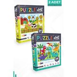 Neverland 2 Adet Puzzle - 24 Parça Çiftlik Hayvanları ve 24 Parça Sevimli Dinazorlar