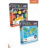 Neverland 2 Adet Puzzle - 50 Parça Ay Hayvanları Ve 100 Parça Hayvan Dünya Haritası