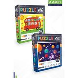 Neverland 2 Adet Puzzle - 50 Parça Hayvanlarla Otobüs Ve 100 Parça Gezegenler