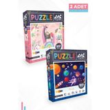 Neverland 2'li Çocuk Puzzle - 100 Parça Puzzle - Unıcorn Ve Gezegenler