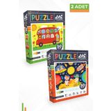 Neverland 2'li Çocuk Puzzle - 50 Parça Hayvanlarla Otobüs Ve Ay Hayvanları
