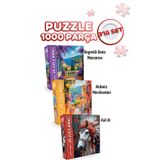 Neverland 3 ADET 1000 PARÇA PUZZLE - BEGONVİLLİ DENİZ MANZARASI VE AKDENİZ MERDİVENLERİ VE ASİL AT