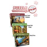 Neverland 3 ADET 1000 PARÇA PUZZLE - DENİZ FENERİ GÜNBATIMI VE GÜNEŞLİ KAFE SOKAĞI VE GÜNEŞLİ TERAS