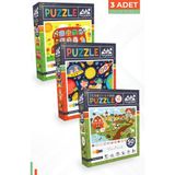 Neverland 3 Adet 50 Parça Puzzle - Hayvanlarla Otobüs Ve Ay Hayvanları Ve Ara Ve Bul Çiftlik Arkadaşları