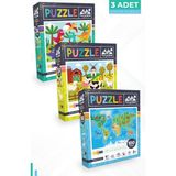 Neverland 3 Adet Puzzle - 24 P.sevimli Dinozorlar Ve 24 P. Çiftlik Hayvanları Ve 100 P. Hayvan Dünya Haritası