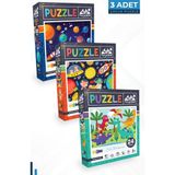 Neverland 3 Adet Puzzle - 24 Parça Sevimli Dinozorlar Ve 50 Parça Ay Hayvanları Ve 100 Parça Gezegenler