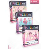 Neverland 3 Adet Puzzle - 24 Parça Sevimli Prenses Ve 50 Parça Deniz Kızı Ve 100 Parça Tek Boynuzlu At
