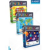 Neverland 3 Adet Puzzle - 50 P. Hayvanlarla Otobüs Ve 100 P. Hayvan Dünya Haritası Ve 100 P. Gezegenler