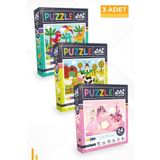 Neverland 3'lü Çocuk Puzzle - 24 Parça Sevimli Dinozorlar Ve Çiftlik Hayvanları Ve Sevimli Prenses