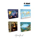 Neverland 4 Adet 1000 Parça Puzzle - Gezegenler / Dünya Haritası I / Mona Lisa / Sahil Evi