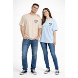 Nevermind Anne Baba Kombini Mom Dad Baskılı Çift Tişört Oversize Unisex 2’li Set - Bej - L - XL