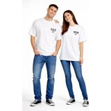Nevermind Anne Baba Kombini Mom Dad Baskılı Çift Tişört Oversize Unisex 2’li Set - Beyaz - M - L