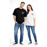 Nevermind Anne Baba Kombini Mom Dad Baskılı Çift Tişört Oversize Unisex 2’li Set - Siyah - Beyaz - L - XL