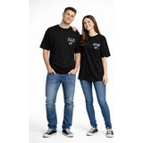 Nevermind Anne Baba Kombini Mom Dad Baskılı Çift Tişört Oversize Unisex 2’li Set - Siyah - L - XL