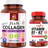 Nevfix Balık Cla Biotin Type Tip1 - Tip 3 Balık Çinko Collagen Hyaluronic Acid & Nevfix Vitamin D3-K2 120 Tablet
