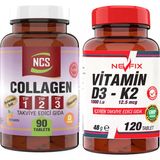 Nevfix Collagen Type (Tip) 1-2-3 Hyaluronic Acid Vitamin C Glutatyon 90 Tablet Nevfix Vitamin D3-K2 120 Tablet