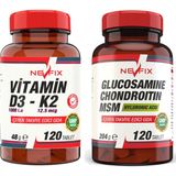 Nevfix Glucosamine Chondroitin MSM Hyaluronic Acid 120 Tablet + Vitamin D3 K2 120 Tablet