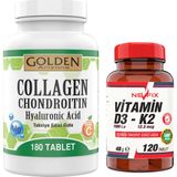 Nevfix Golden Arizona Collagen Chondroitin Hyaluronic Acid Magnezyum Sitrat Vitamin C 180 Tablet & Nevfix Vitamin D3-K2 120 Tablet