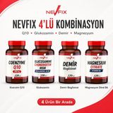 Nevfix Koenzim Q10 Glukozamin Demir Bisglisinat Magnezyum Sitrat 4’lü Takviye Seti